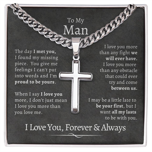 Cuban Chain Cross Necklace - To My Man, My Missing Piece