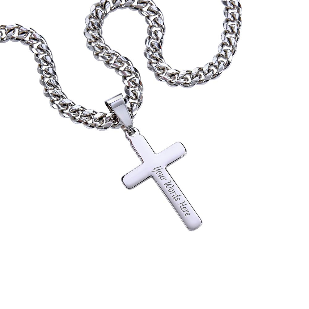 To My Son - Personalized Gift - Cuban Link Cross Necklace - Engraved Cross Pendant - Mother Son Gift - Gift for Son- Men's Gifts - Men's Jewelry