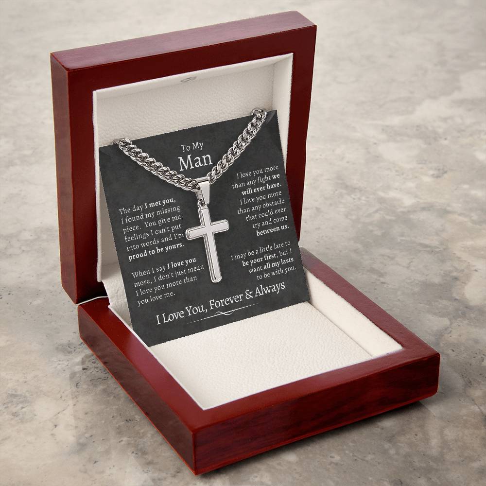 Cuban Chain Cross Necklace - To My Man, My Missing Piece