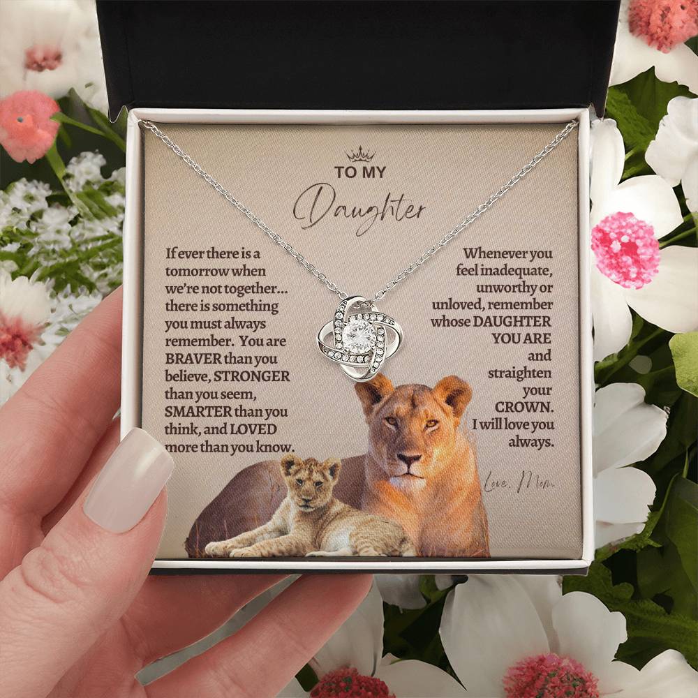 To My Daughter - Mother Daughter Gift -- Mother Daughter Jewelry - Straighten Your Crown - Lion Mother - Custom Jewelry