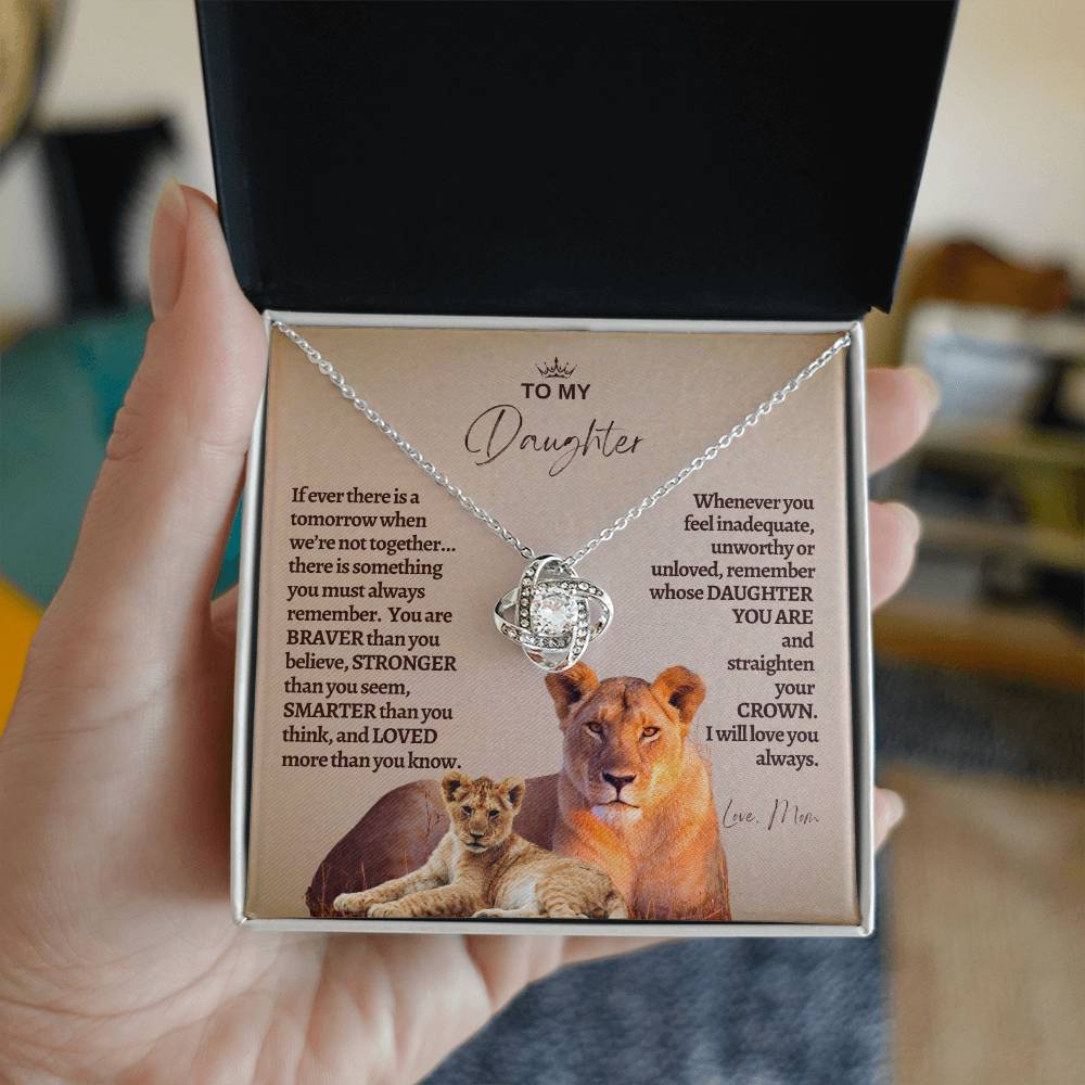 To My Daughter - Mother Daughter Gift -- Mother Daughter Jewelry - Straighten Your Crown - Lion Mother - Custom Jewelry