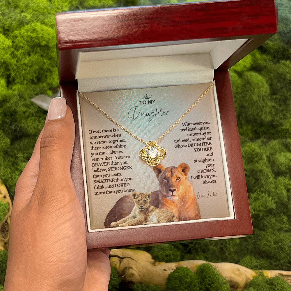 To My Daughter - Mother Daughter Gift -- Mother Daughter Jewelry - Straighten Your Crown - Lion Mother - Custom Jewelry
