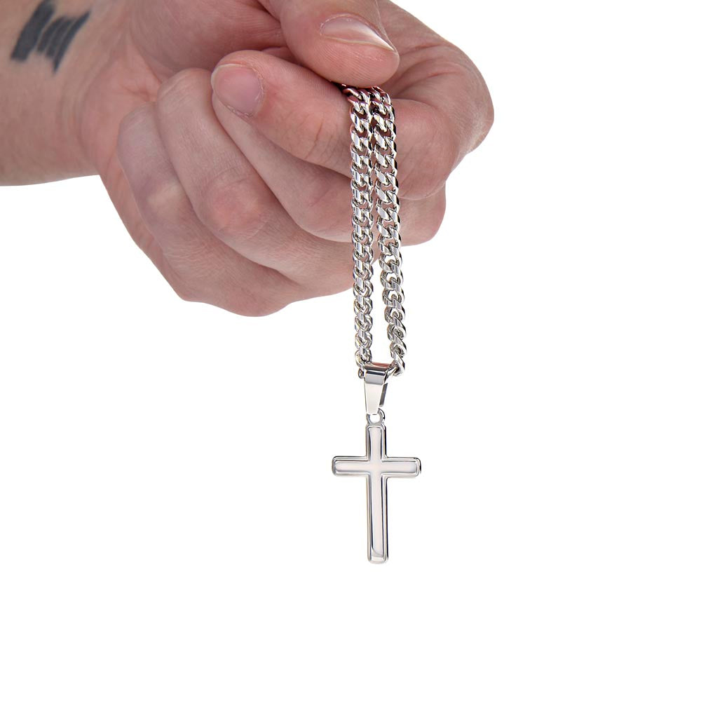 My Man - Cross Necklace - Cuban Chain Necklace - Gift for Him - Artisan Cross Necklace for Him