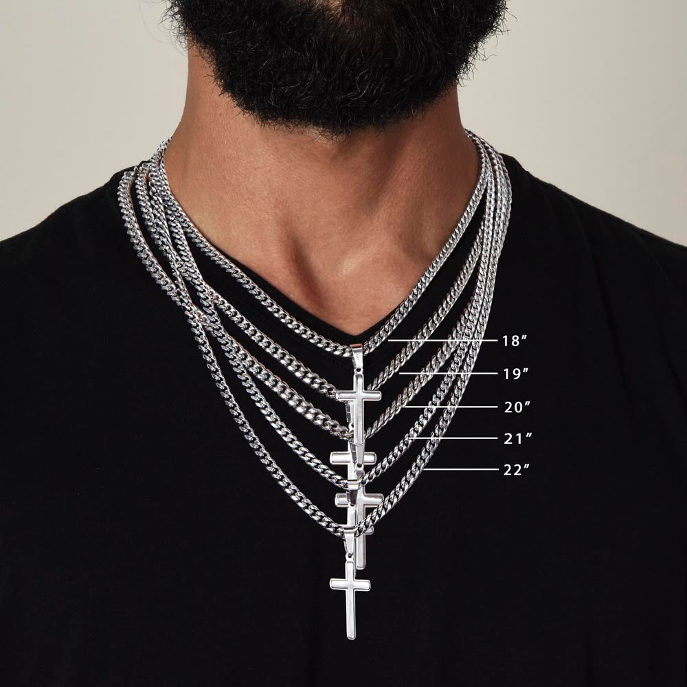 My Man - Cross Necklace - Cuban Chain Necklace - Gift for Him - Artisan Cross Necklace for Him