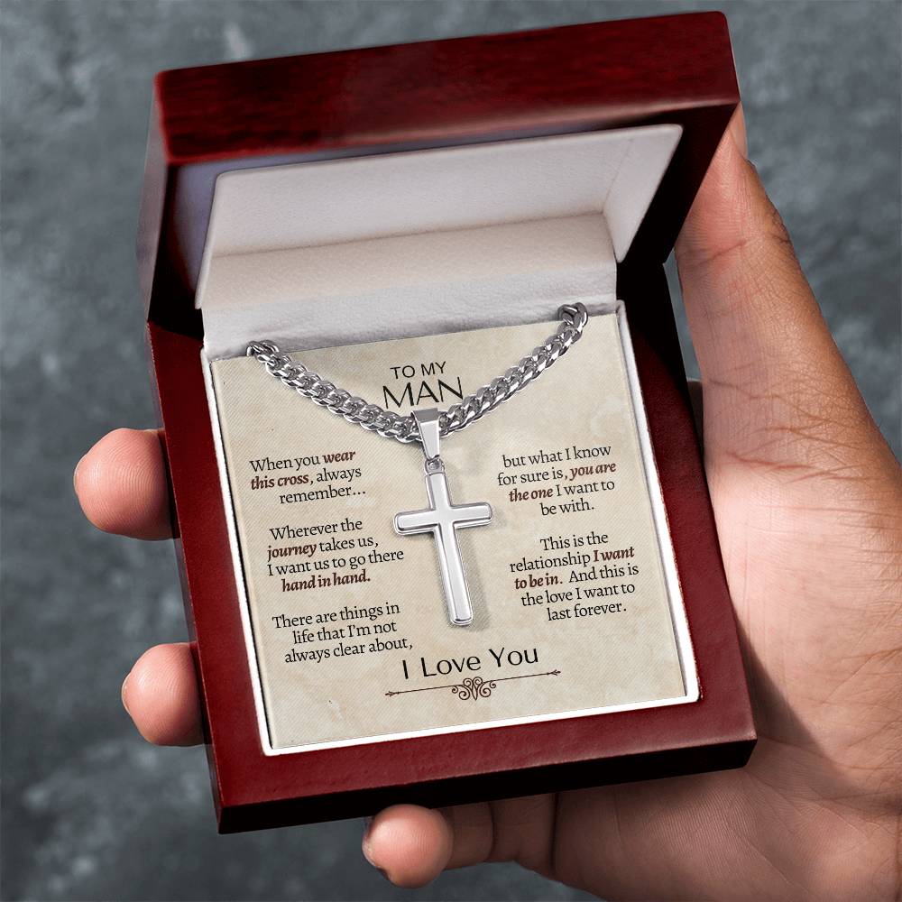 cuban chain necklace, cross necklace with cuban chain, gift for him, anniversary gift, birthday gift for man