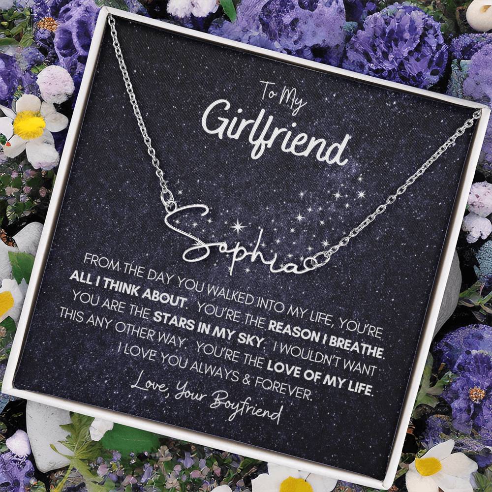 Personalized Name Necklace • To My Girlfriend • Stars In My Sky • Gold Name Necklace with Cable Chain • Perfect Gift for Her • Personalized Gift