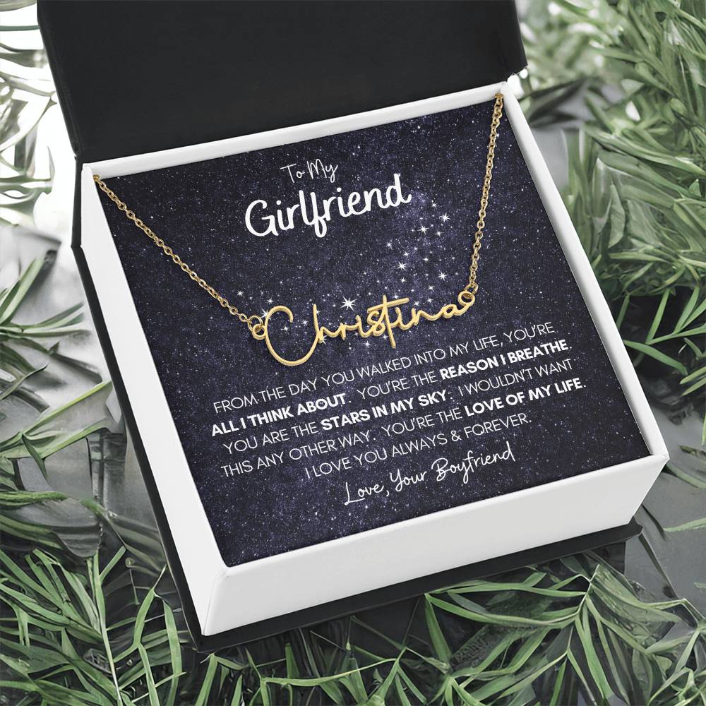 Personalized Name Necklace • To My Girlfriend • Stars In My Sky • Gold Name Necklace with Cable Chain • Perfect Gift for Her • Personalized Gift