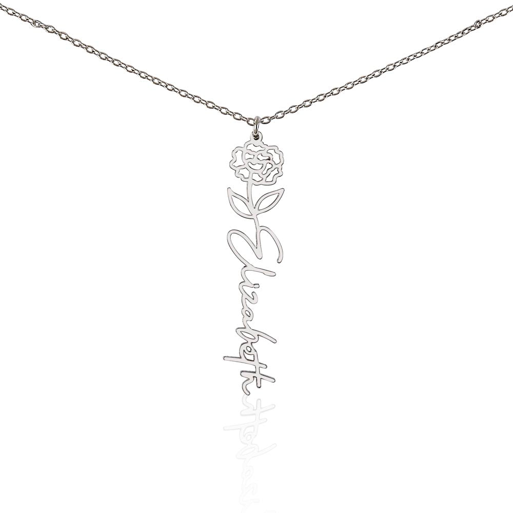 Personalized Name Necklace - Custom Birth Flower Name Necklace Pendant - Birth Month Flower Necklace - Personalized Minimalist Jewelry. Women, Bridesmaid, Christmas, Birthday