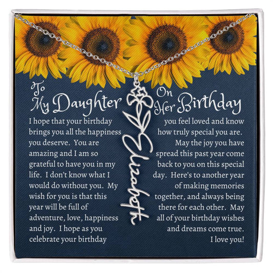 Personalized Name Necklace - Custom Birth Flower Name Necklace Pendant - Birth Month Flower Necklace - Personalized Minimalist Jewelry. Women, Bridesmaid, Christmas, Birthday