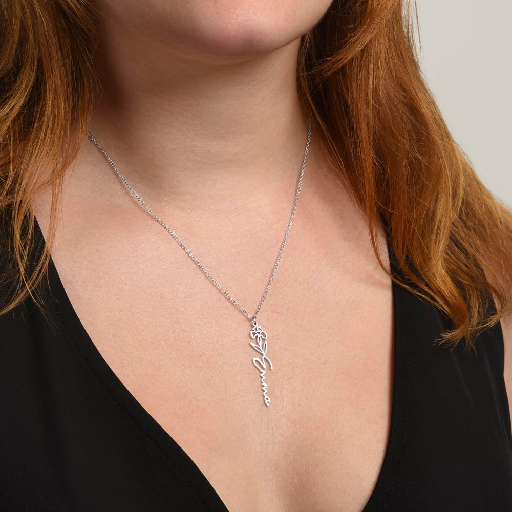 Personalized Name Necklace - Custom Birth Flower Name Necklace Pendant - Birth Month Flower Necklace - Personalized Minimalist Jewelry. Women, Bridesmaid, Christmas, Birthday