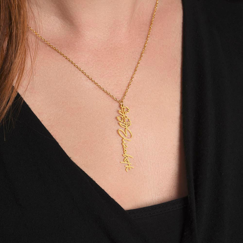 Personalized Name Necklace - Custom Birth Flower Name Necklace Pendant - Birth Month Flower Necklace - Personalized Minimalist Jewelry. Women, Bridesmaid, Christmas, Birthday