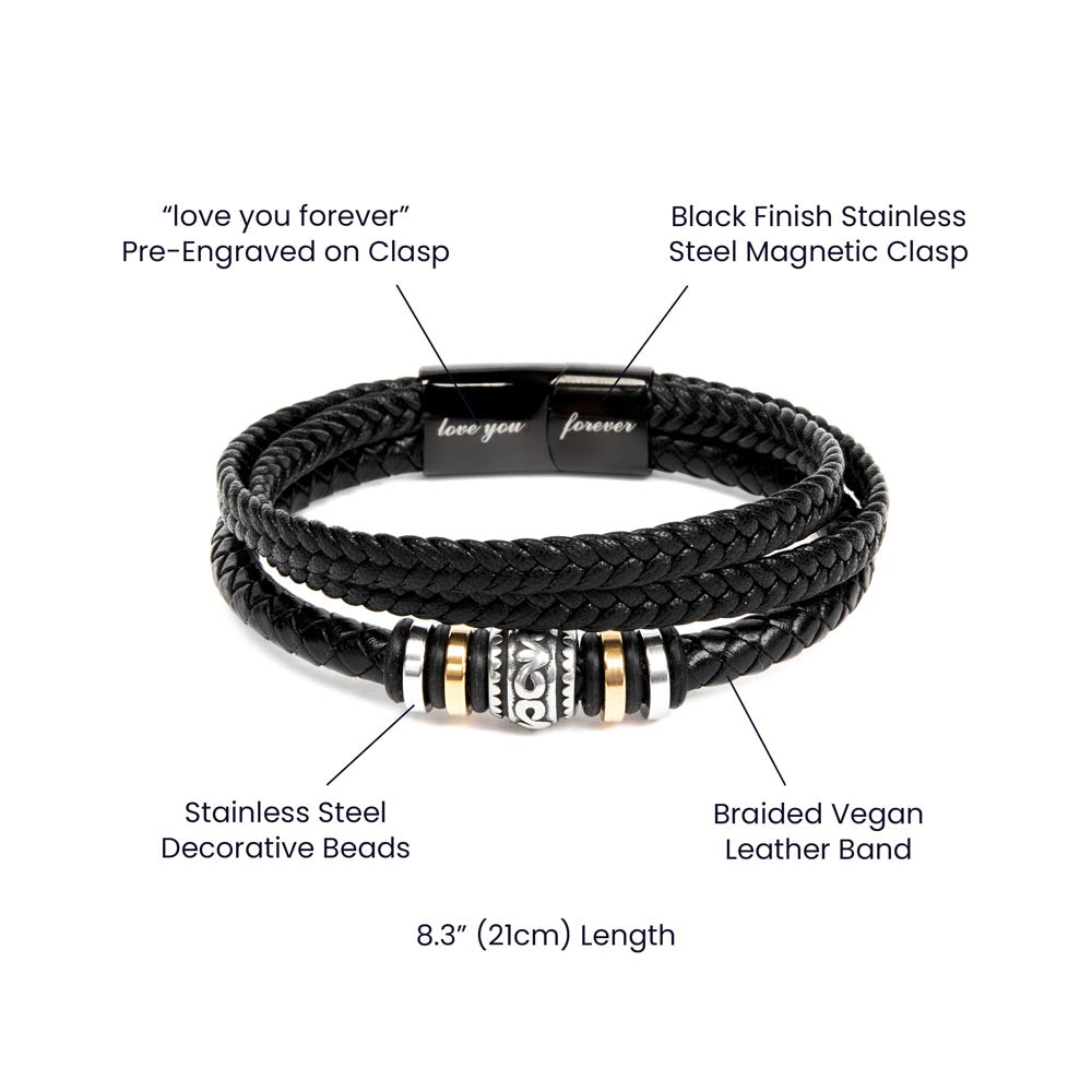 Vegan Leather Bracelet For Son From His Parents - Gift for Son on His Birthday - Grown-up Son Bracelet Gift - Meaningful Graduation Gift for Son - Wedding Gift