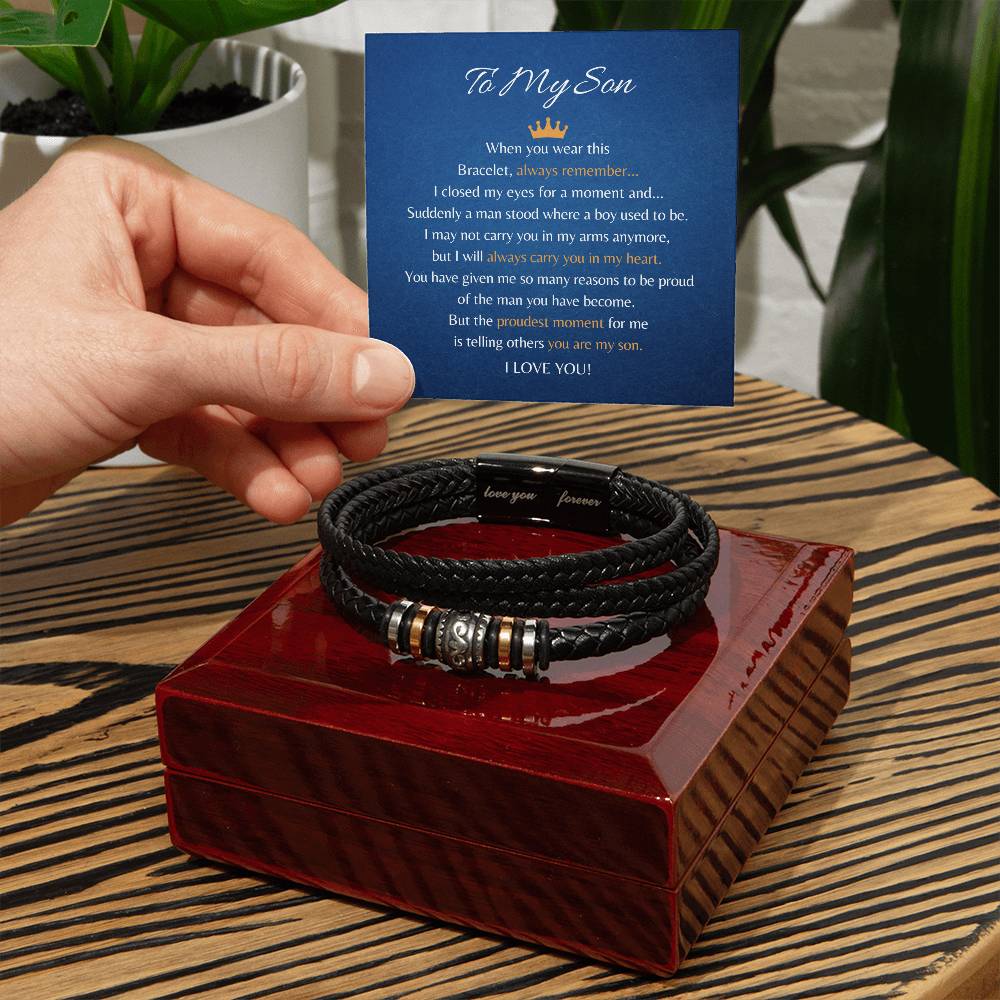 Vegan Leather Bracelet For Son From His Parents - Gift for Son on His Birthday - Grown-up Son Bracelet Gift - Meaningful Graduation Gift for Son - Wedding Gift