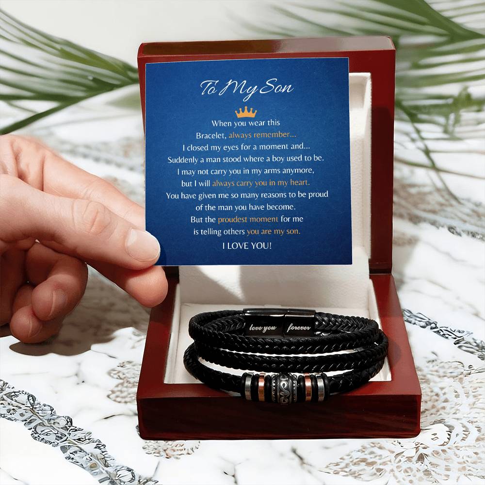 Vegan Leather Bracelet For Son From His Parents - Gift for Son on His Birthday - Grown-up Son Bracelet Gift - Meaningful Graduation Gift for Son - Wedding Gift
