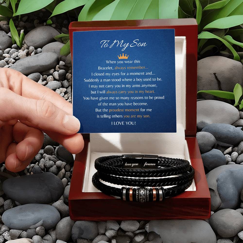 Vegan Leather Bracelet For Son From His Parents - Gift for Son on His Birthday - Grown-up Son Bracelet Gift - Meaningful Graduation Gift for Son - Wedding Gift