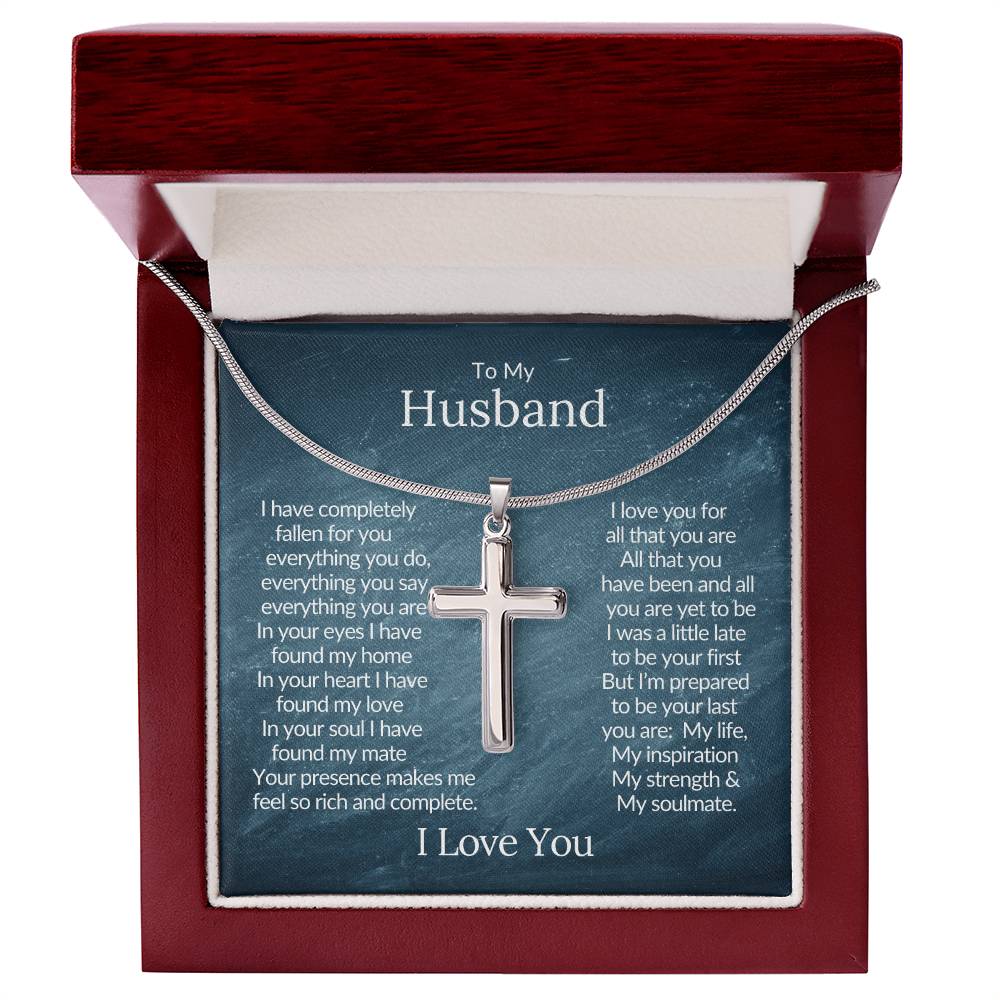 to my husband, cross necklace, cross pendant, snake chain cross necklace stainless steel