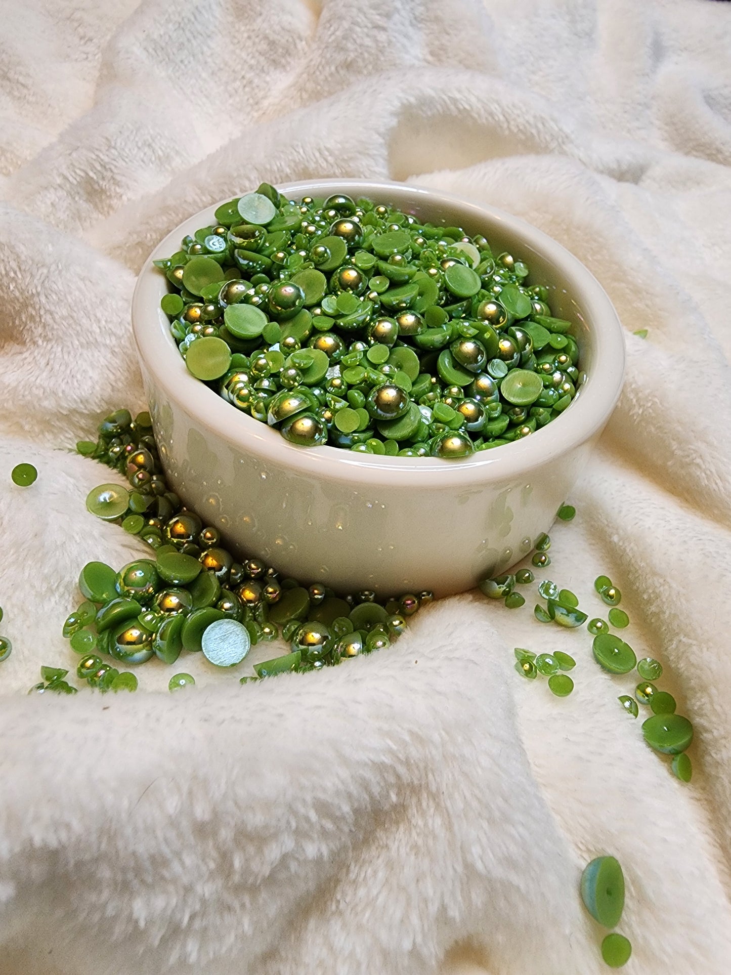 Avocado Green Halfback Pearls - Non Hotfix - Flatback - Resin