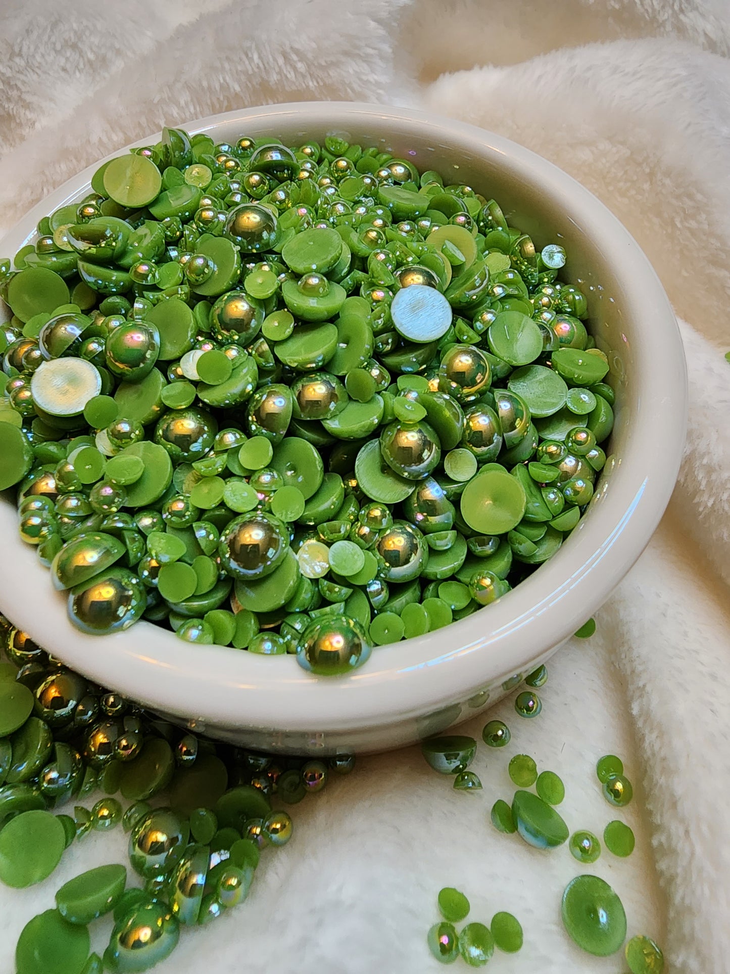Avocado Green Halfback Pearls - Non Hotfix - Flatback - Resin