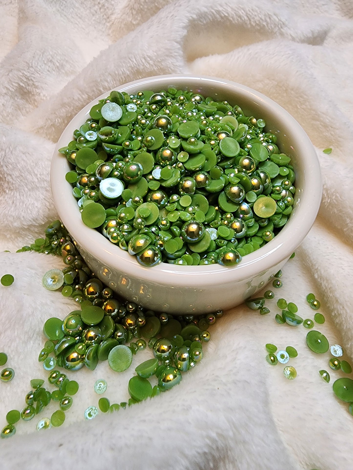 Avocado Green Halfback Pearls - Non Hotfix - Flatback - Resin