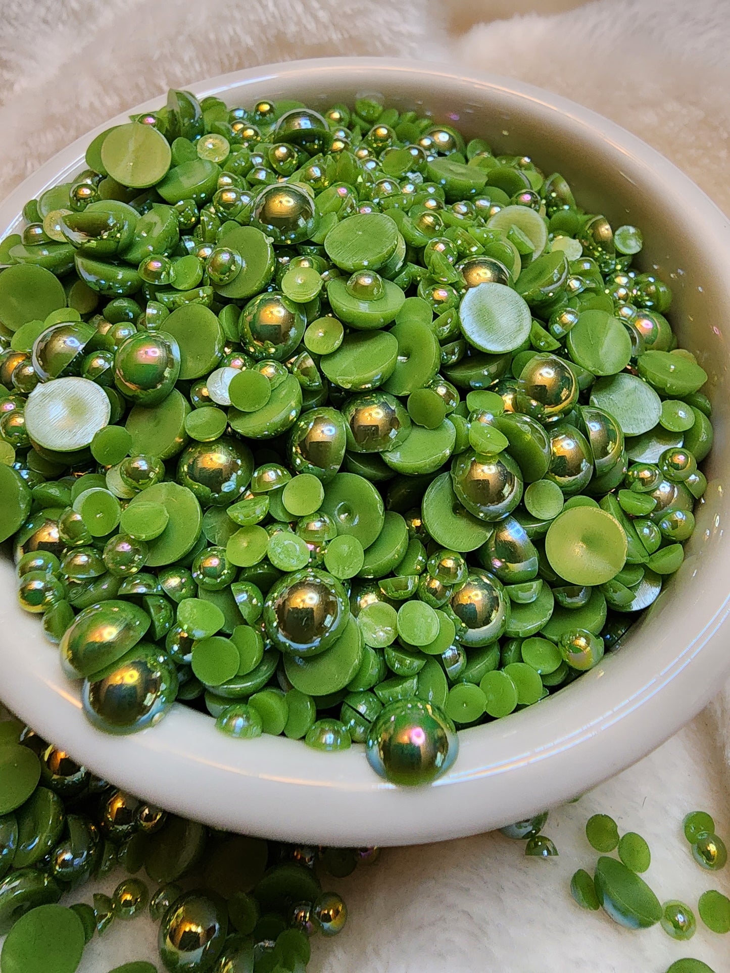 Avocado Green Halfback Pearls - Non Hotfix - Flatback - Resin