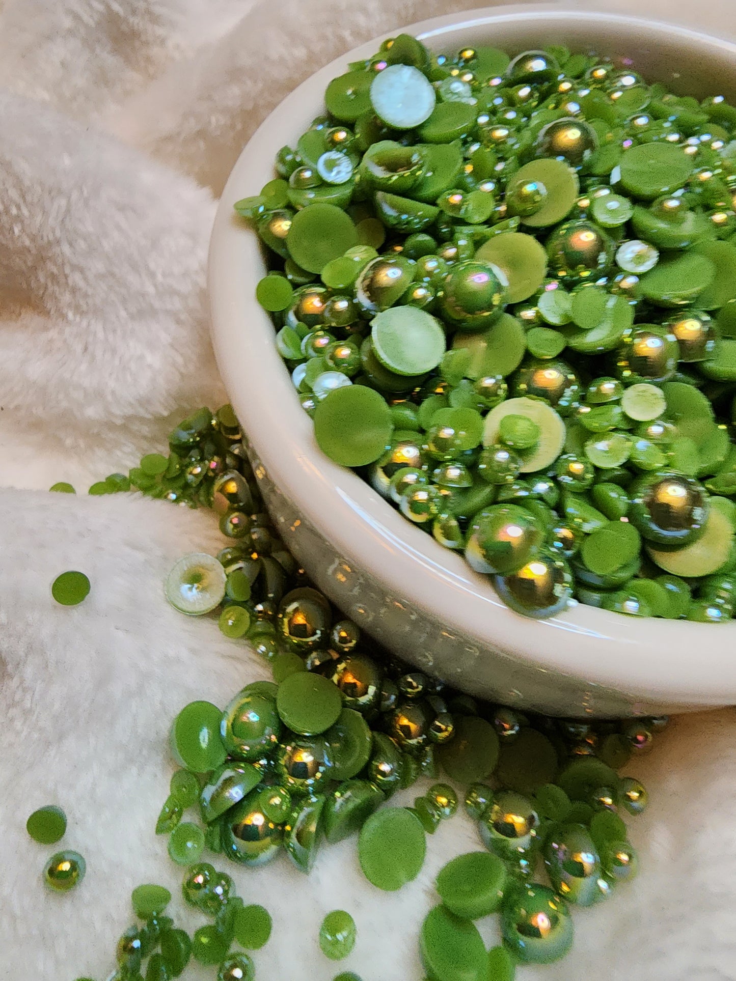 Avocado Green Halfback Pearls - Non Hotfix - Flatback - Resin