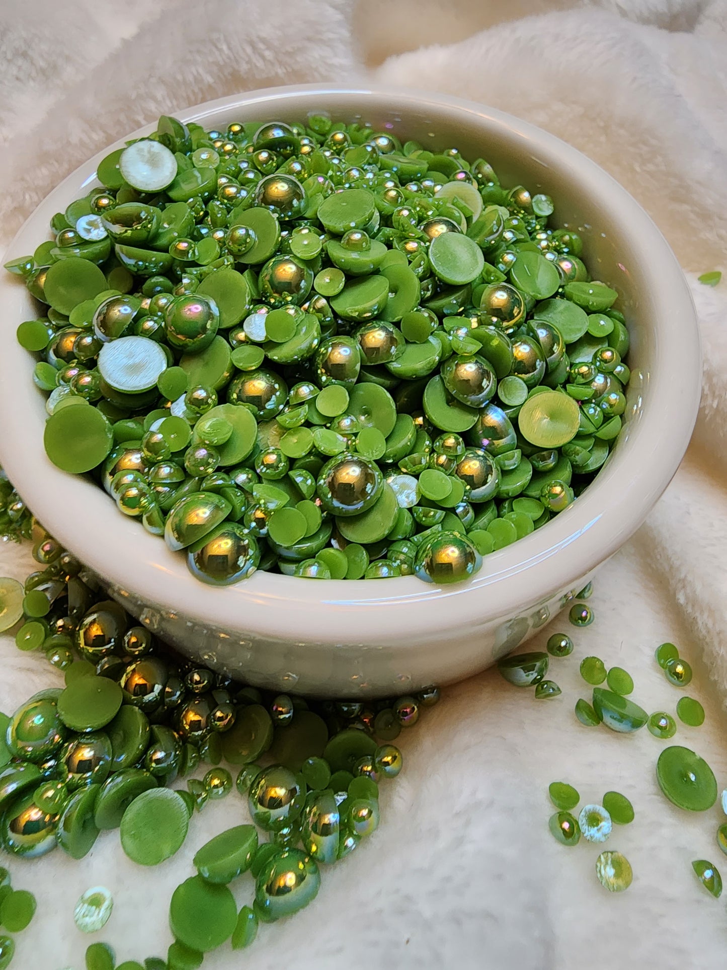 Avocado Green Halfback Pearls - Non Hotfix - Flatback - Resin