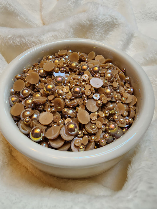 Coffee AB Mix Halfback Pearls - Non Hotfix - Flatback - Resin