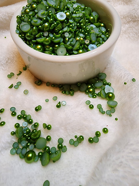 Emerald Matte Mix Halfback Pearls - Non Hotfix - Flatback - Resin