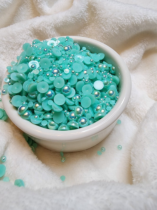 Mint Green AB Mix Halfback Pearls - Non Hotfix - Flatback - Resin