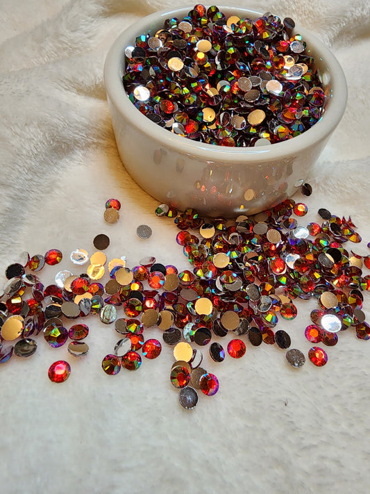 Red AB Silverback Rhinestones 6mm - Non Hotfix - Flatback - Resin