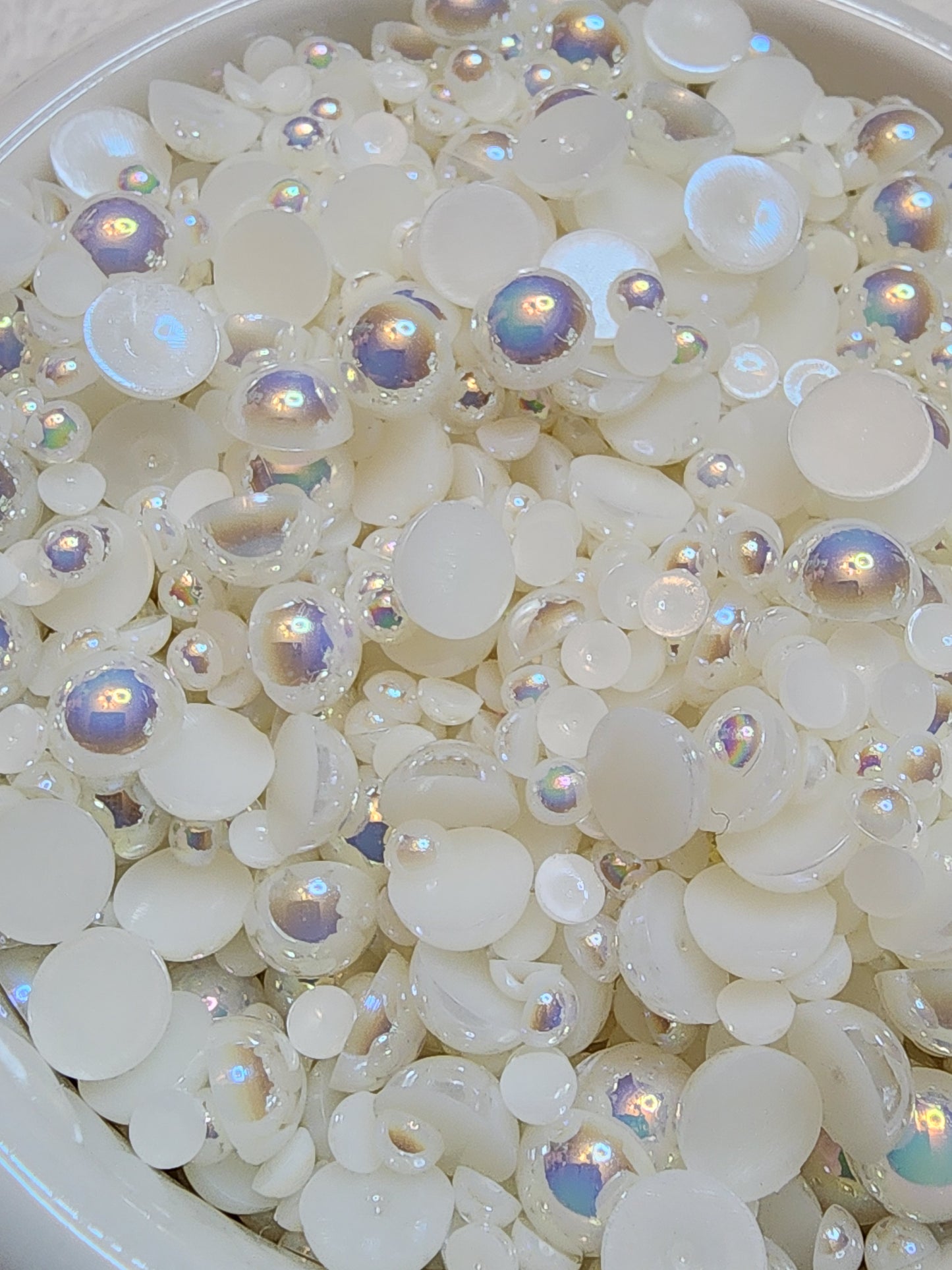 Rice White AB Mix Halfback Pearls - Non Hotfix - Flatback - Resin