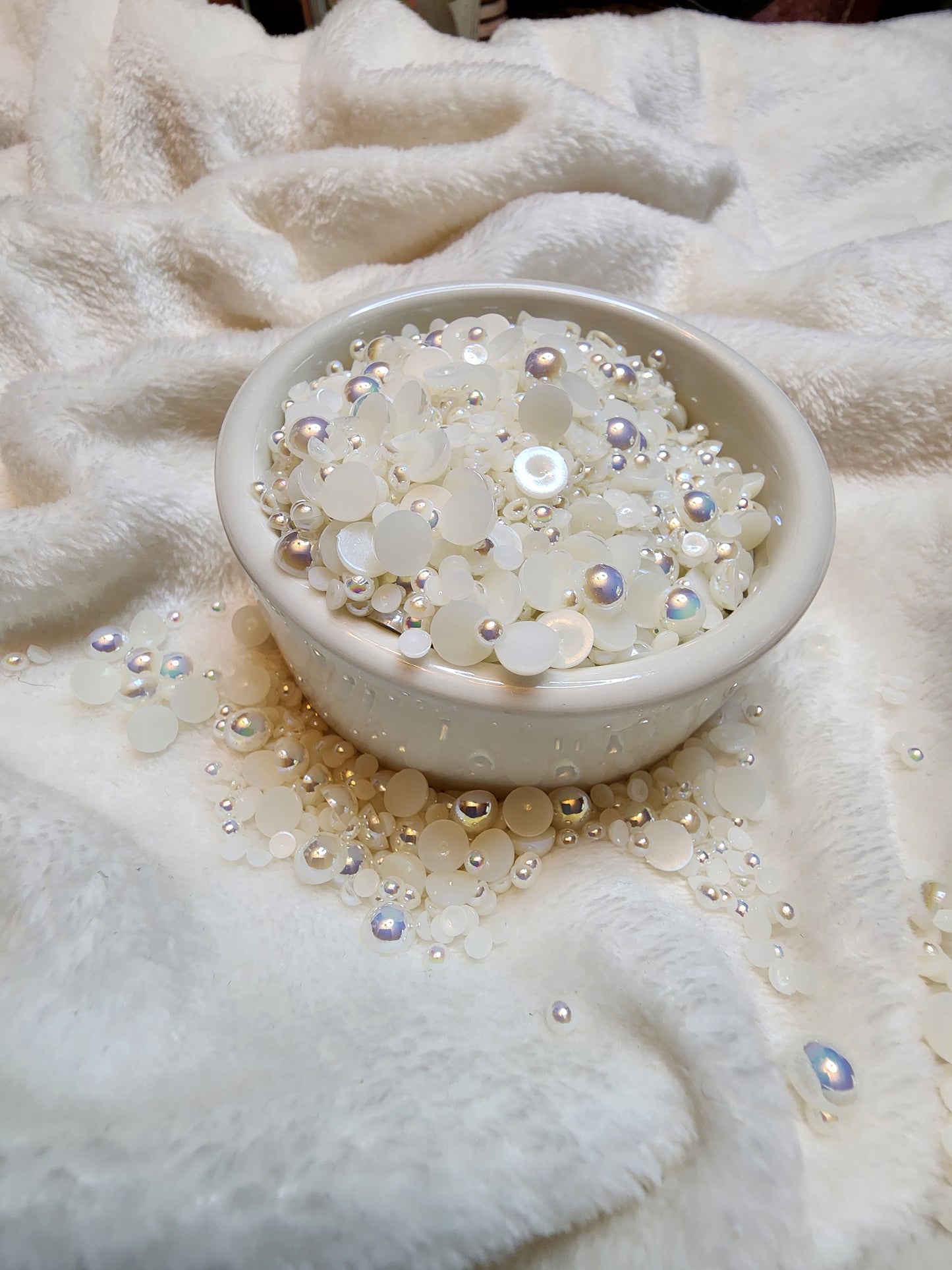 Rice White AB Mix Halfback Pearls - Non Hotfix - Flatback - Resin