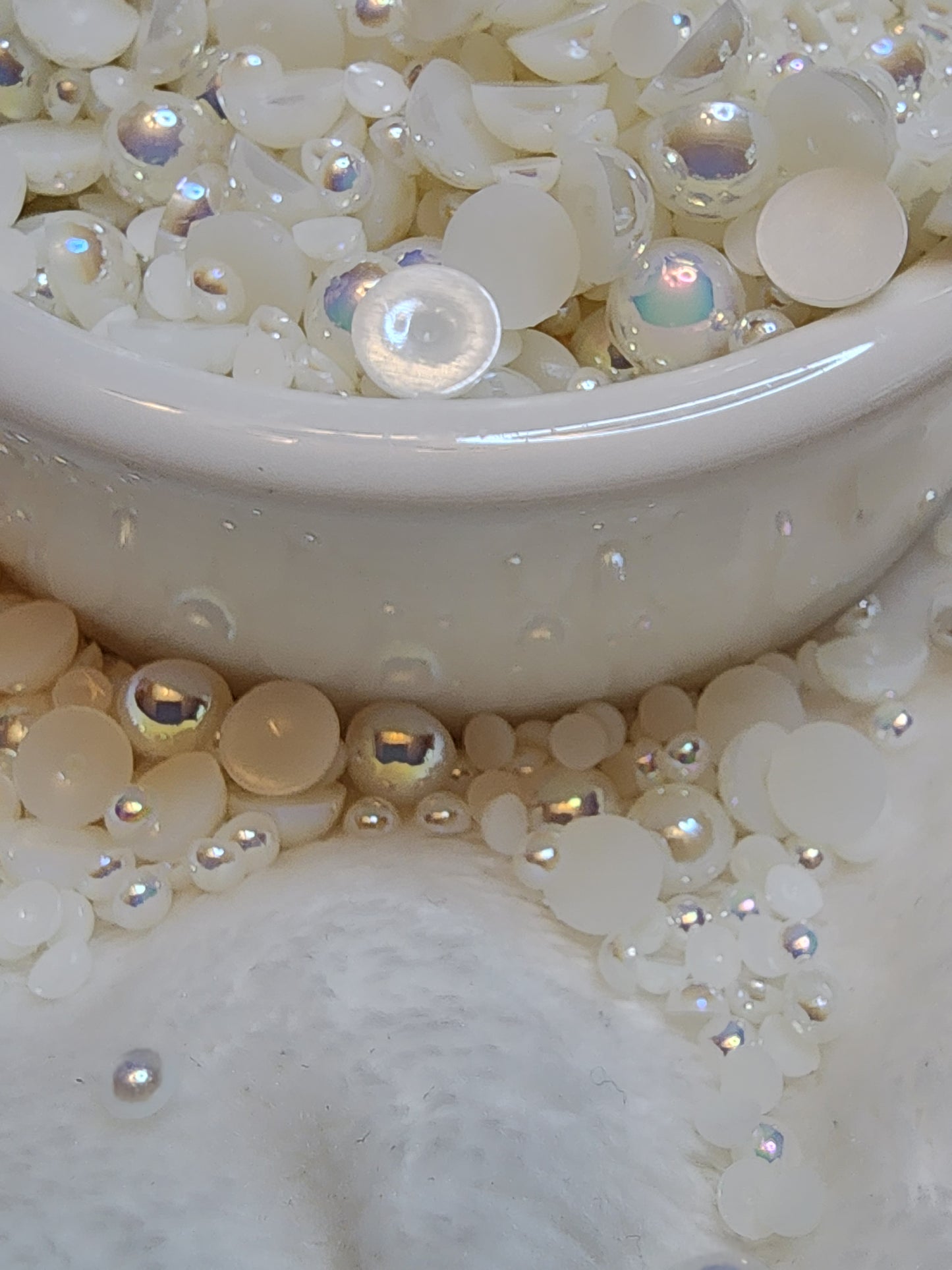 Rice White AB Mix Halfback Pearls - Non Hotfix - Flatback - Resin