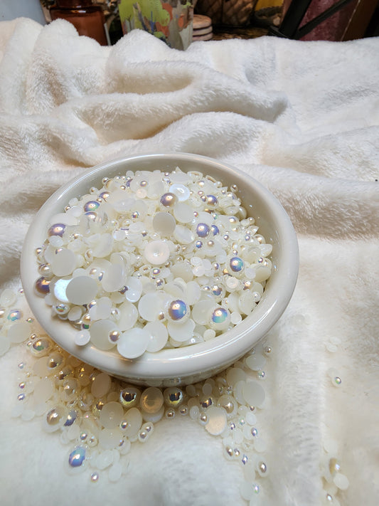 Rice White AB Mix Halfback Pearls - Non Hotfix - Flatback - Resin