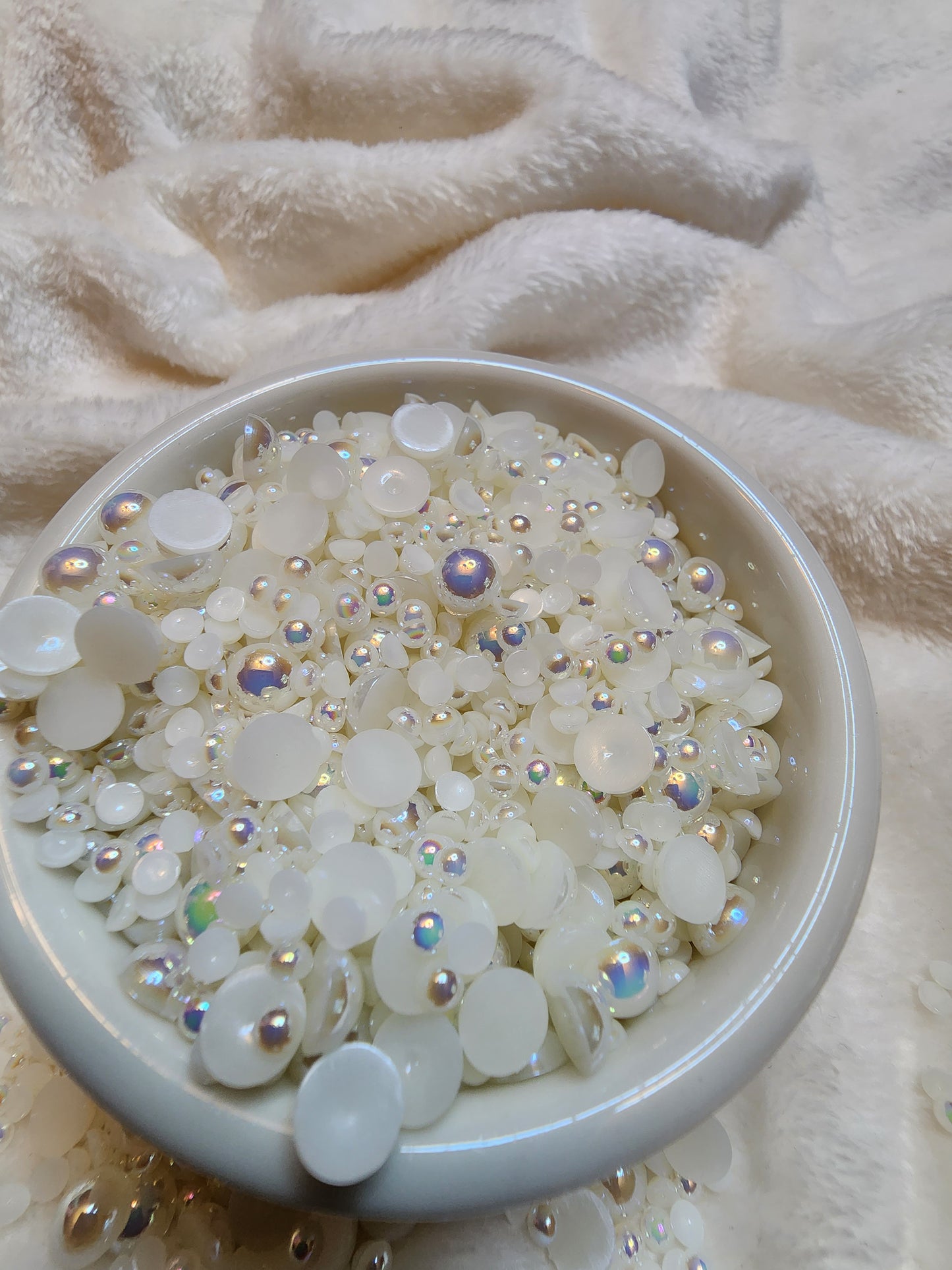 Rice White AB Mix Halfback Pearls - Non Hotfix - Flatback - Resin