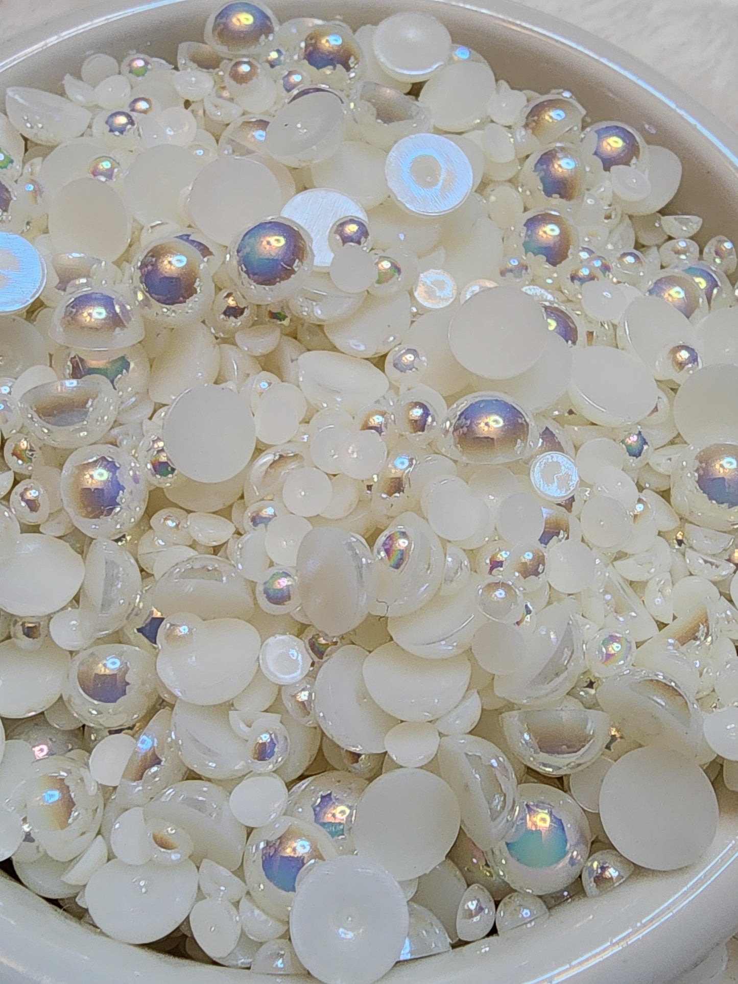 Rice White AB Mix Halfback Pearls - Non Hotfix - Flatback - Resin