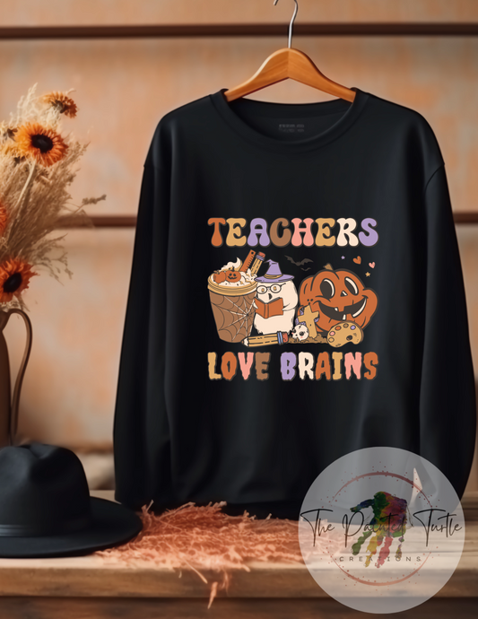 Teachers Love Brains - Halloween - Pumpkins - Books - Shirt