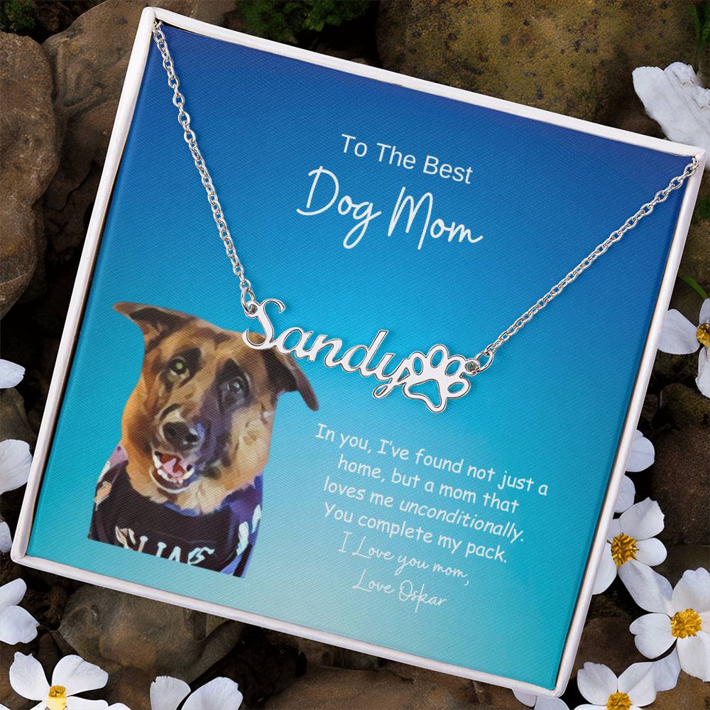 Personalized Paw Print Name Necklace , Custom Dog Paw Necklace , Dog Mom, Cat Dad, Custom Art Design, Dainty Paw Necklace, Mother's Day Gift