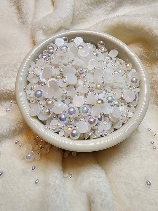 White AB Mix Halfback Pearls - Non Hotfix - Flatback - Resin