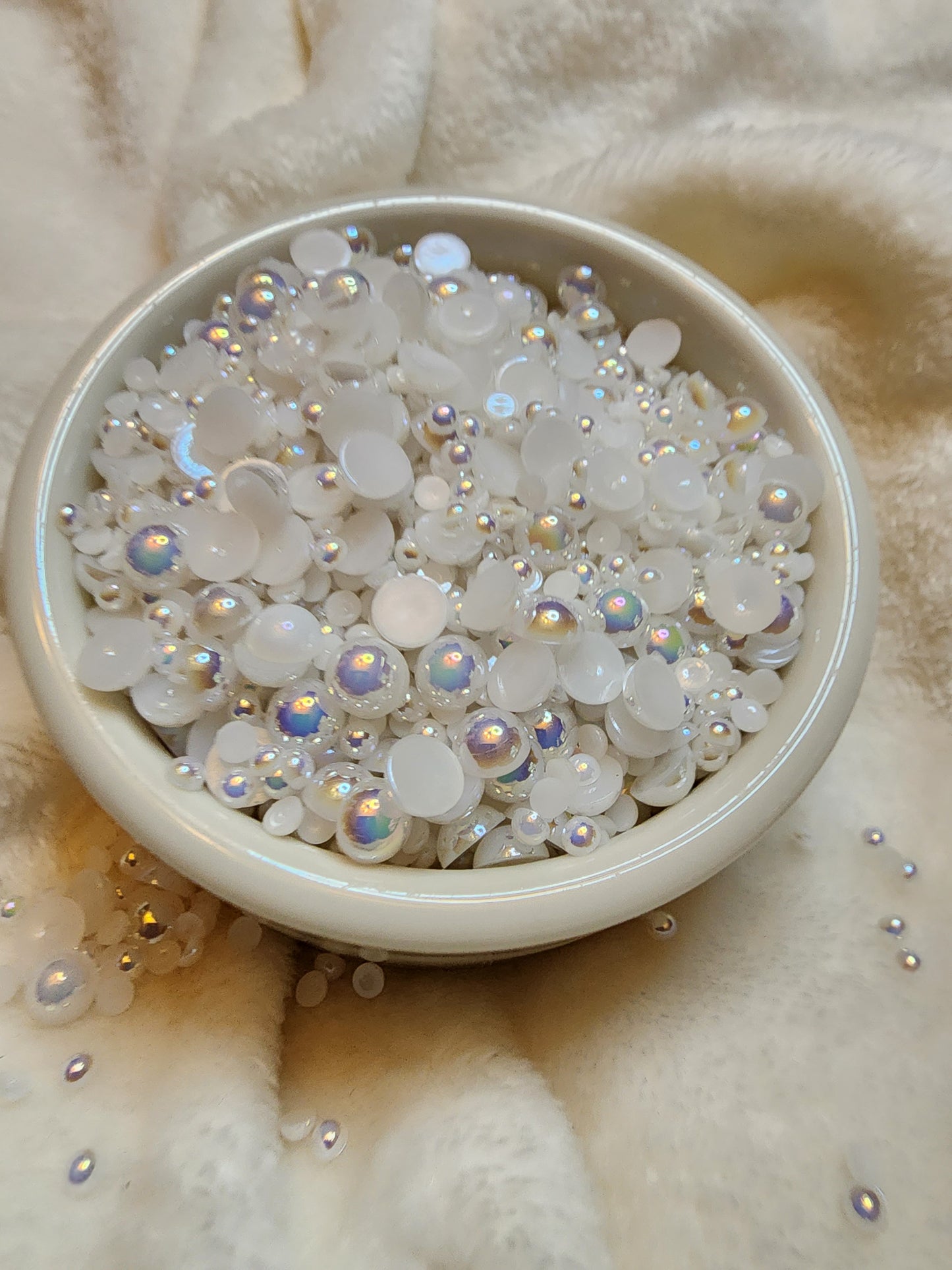 White AB Mix Halfback Pearls - Non Hotfix - Flatback - Resin