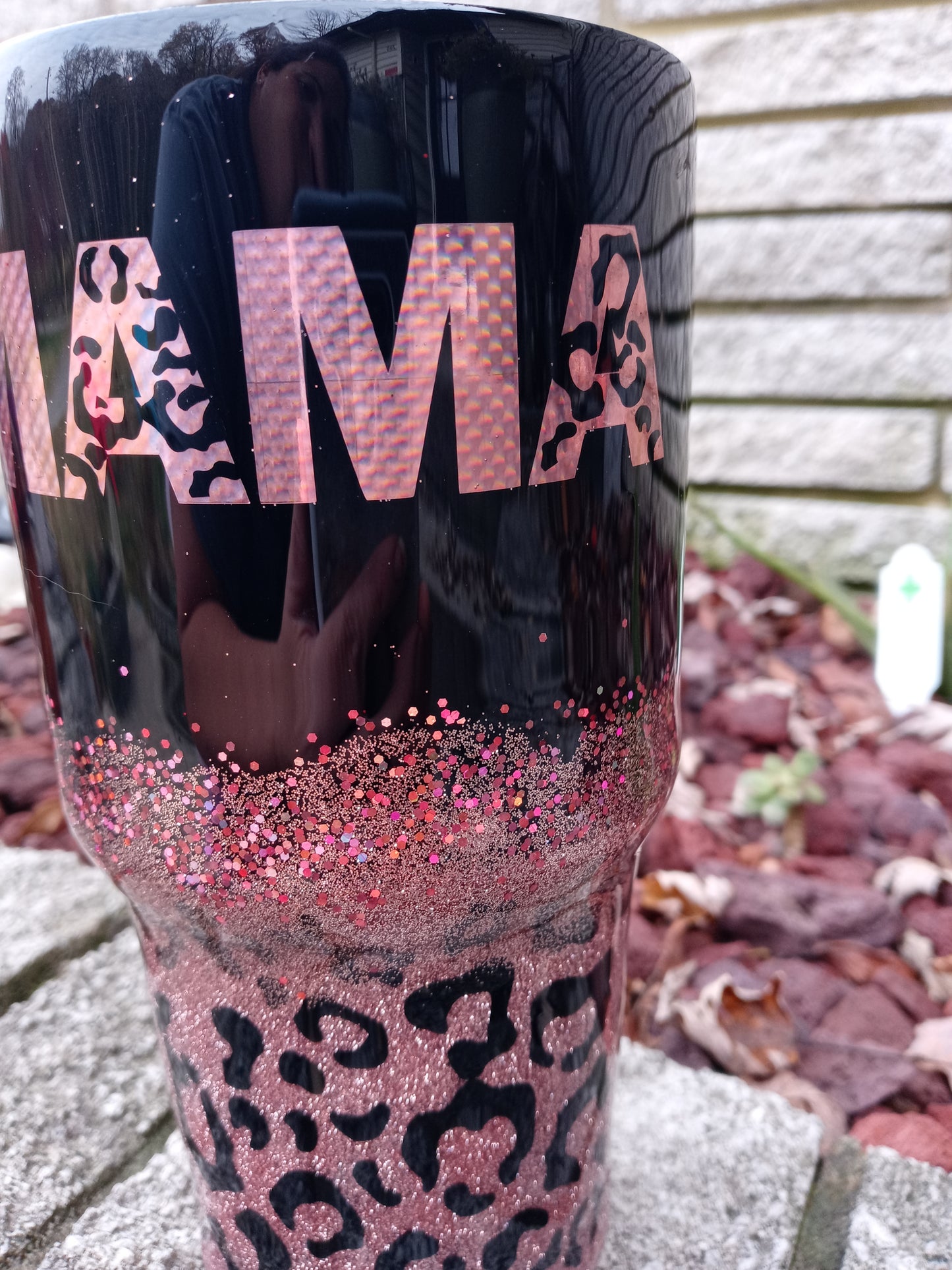rose gold mama cheetah stainless steel glitter tumbler mother's day gift