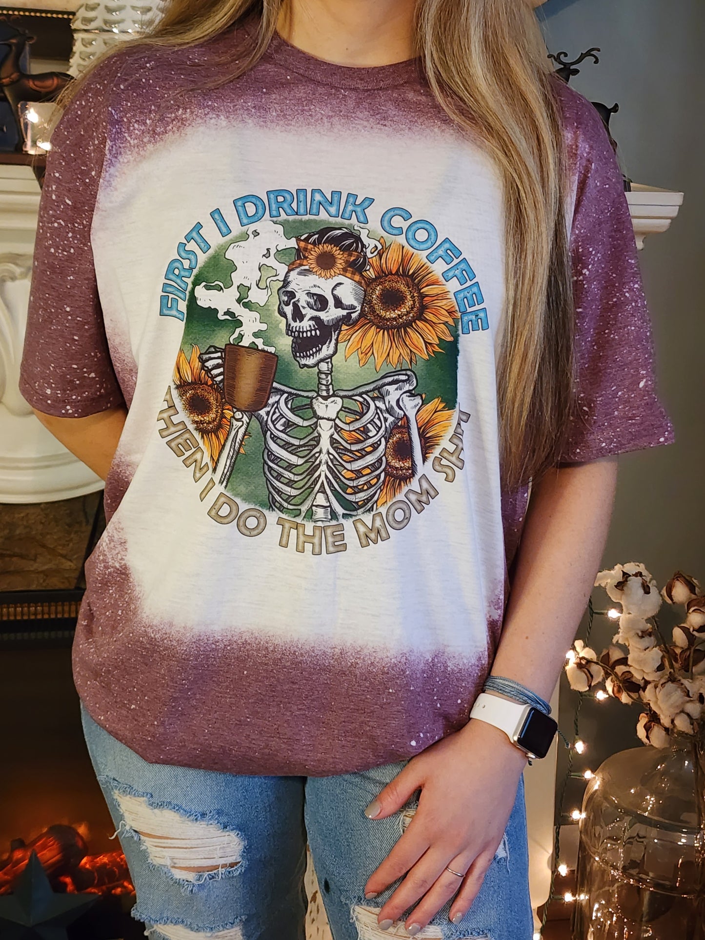 Mom Shirt - First I Drink The Coffee, Then I Do The Mom Shit - Coffee Sunflower Sublimation Shirt