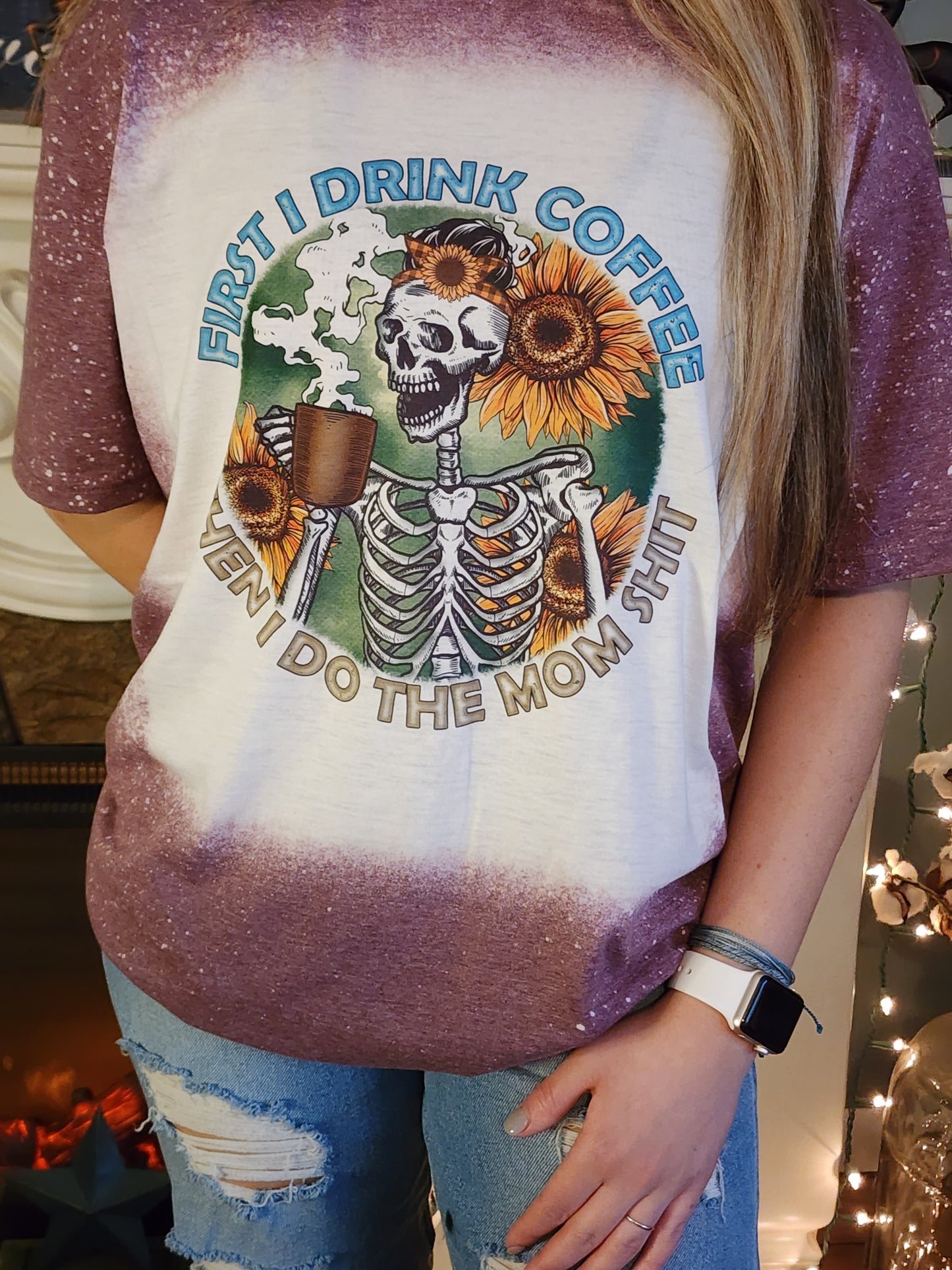 first i drink coffee then i do the mom shit sunflower skeleton sublimation shirt