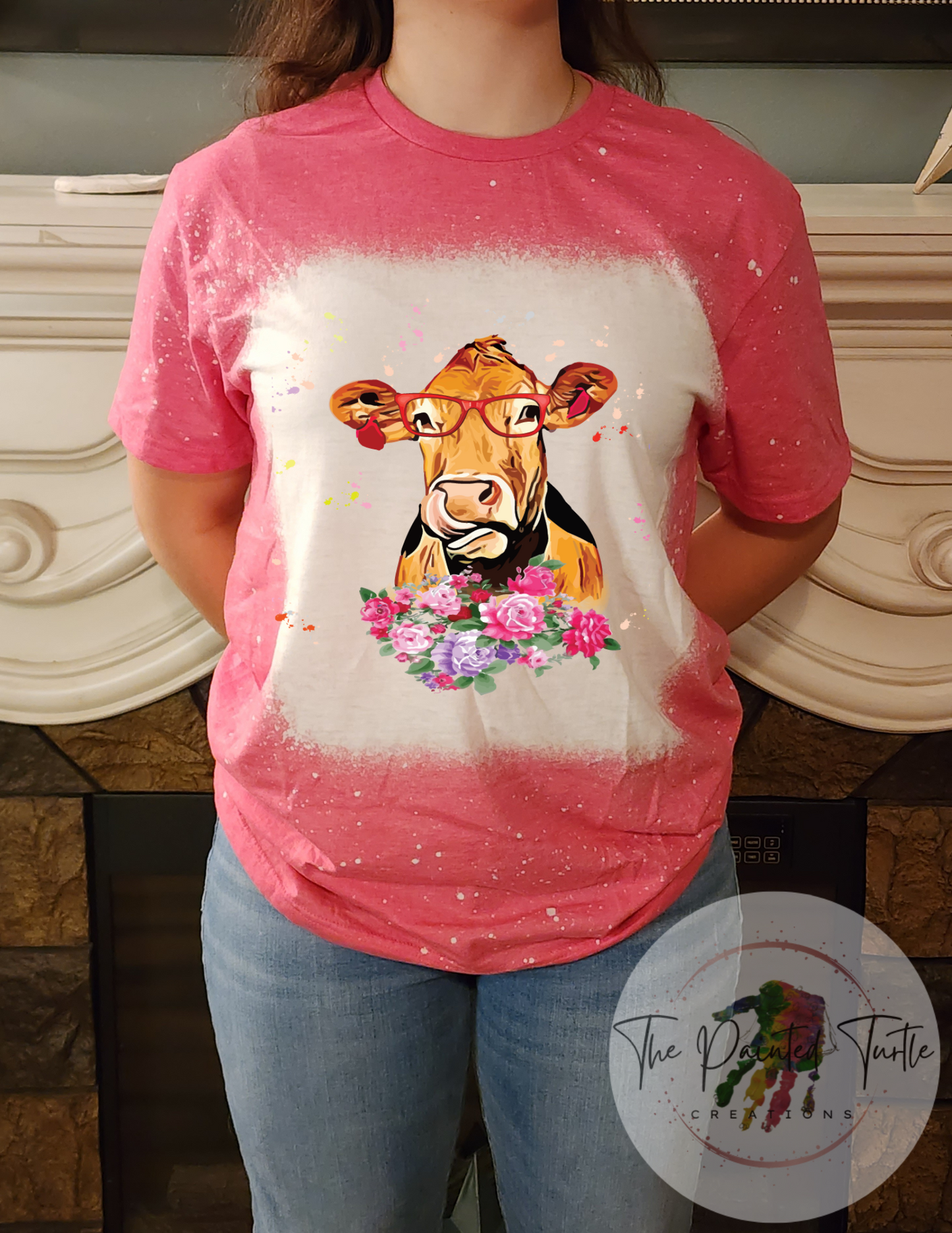 Cow Shirt - Cow with Glasses- Floral- Sublimation Shirt