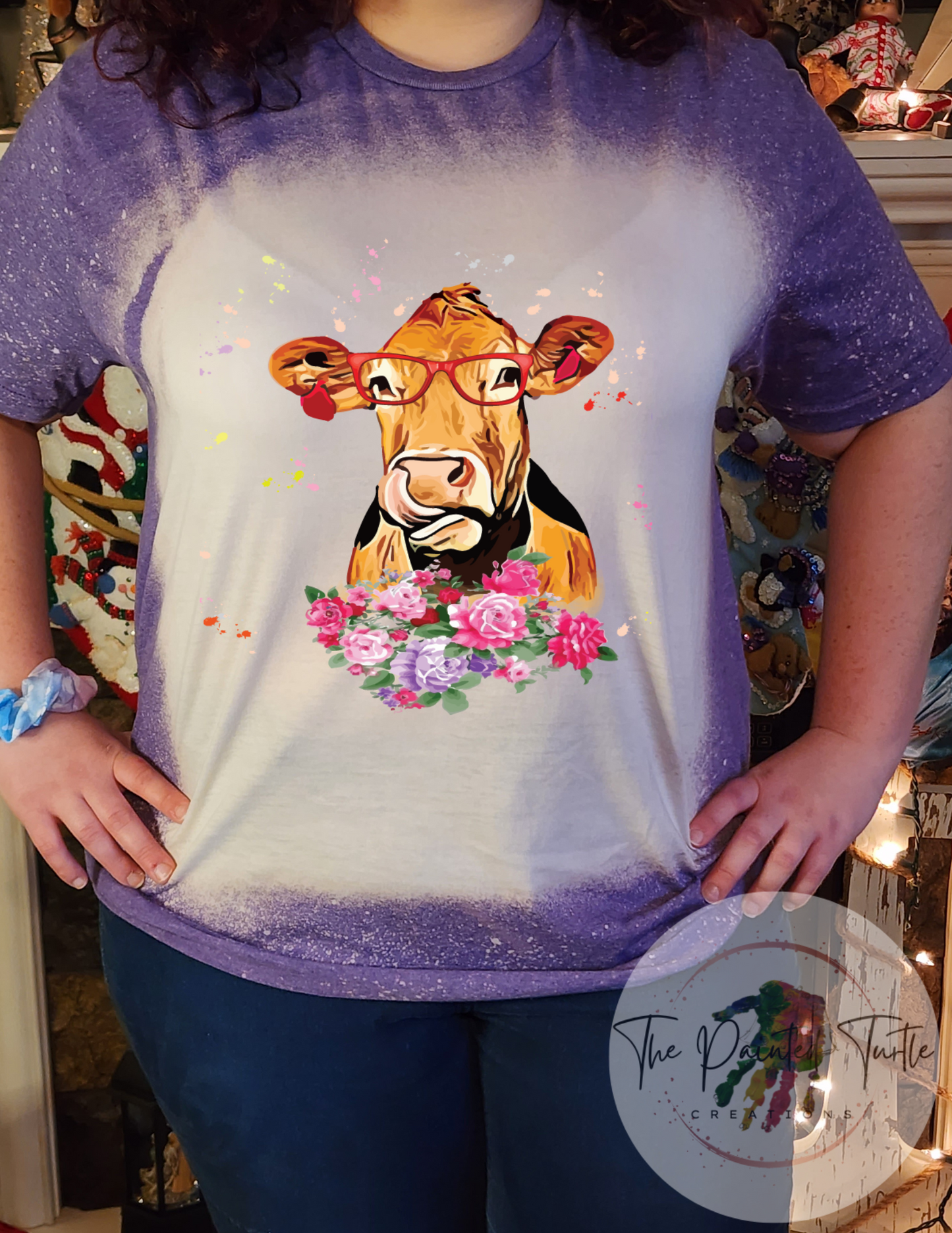Cow Shirt - Cow with Glasses- Floral- Sublimation Shirt