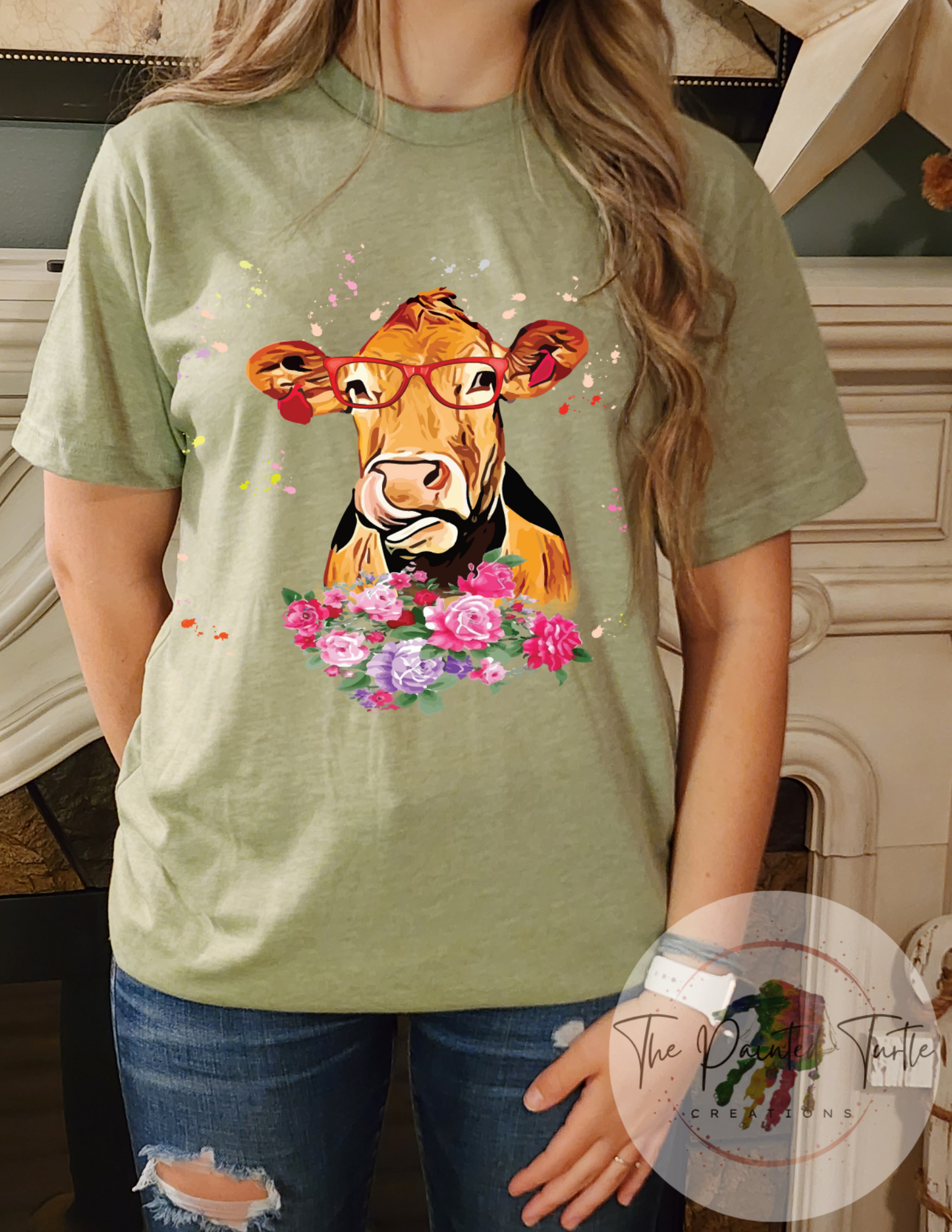 Cow Shirt - Cow with Glasses- Floral- Sublimation Shirt