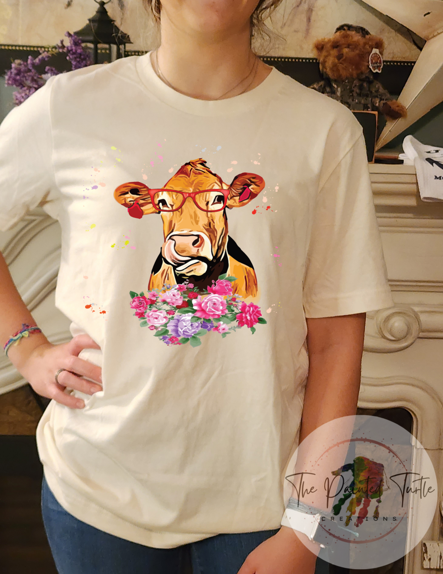 Cow Shirt - Cow with Glasses- Floral- Sublimation Shirt