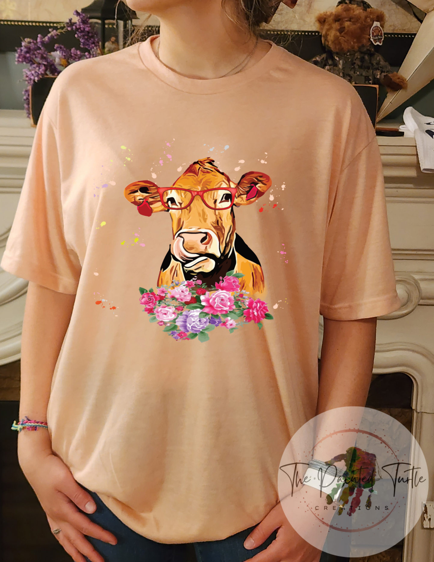 Cow Shirt - Cow with Glasses- Floral- Sublimation Shirt