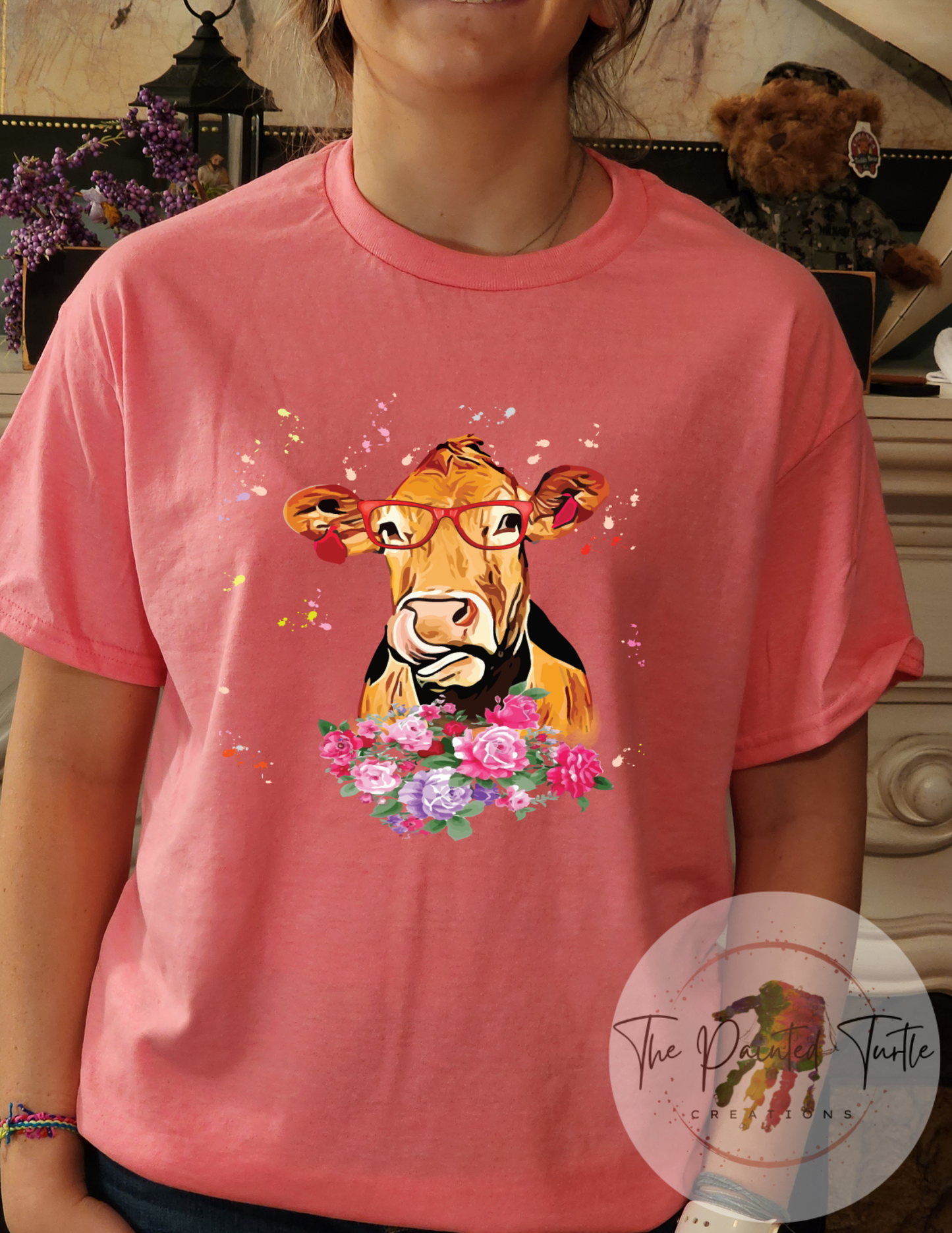 Cow Shirt - Cow with Glasses- Floral- Sublimation Shirt