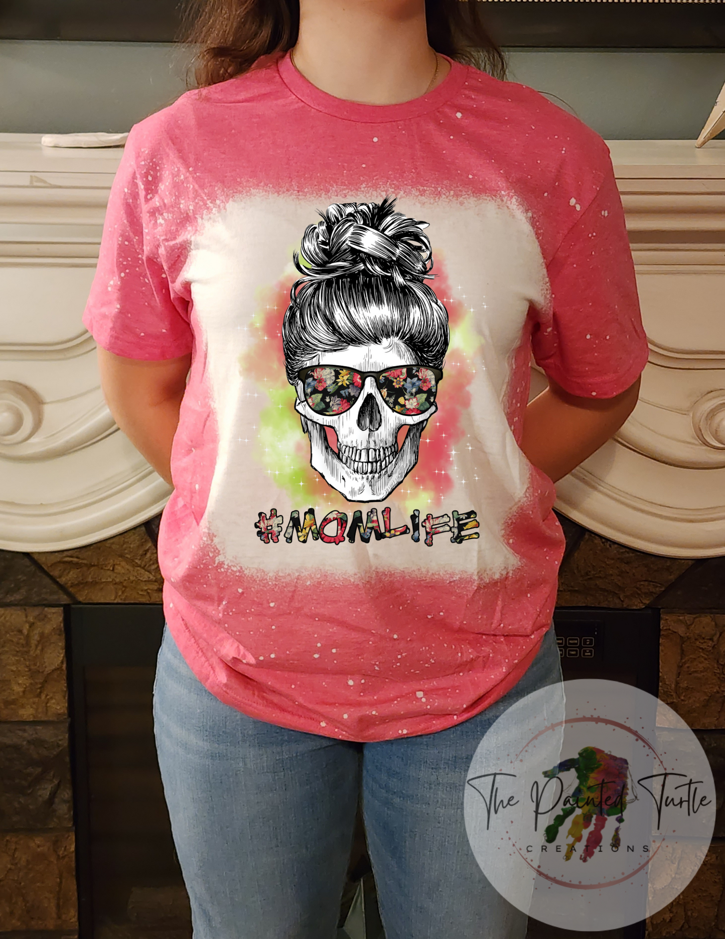 MomLife Colorful Skeleton Messy Bun- Sublimation Shirt